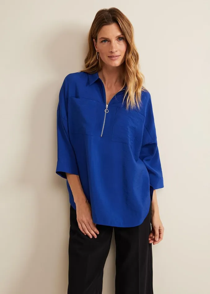 Women Phase Eight Shirts and Blouses Cynthia Zip Shirt Cobalt