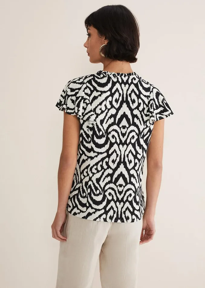 Women Phase Eight Shirts and Blouses Dalia Ikat Ruffle Top Blackivory