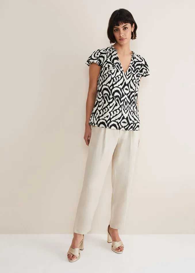 Women Phase Eight Shirts and Blouses Dalia Ikat Ruffle Top Blackivory