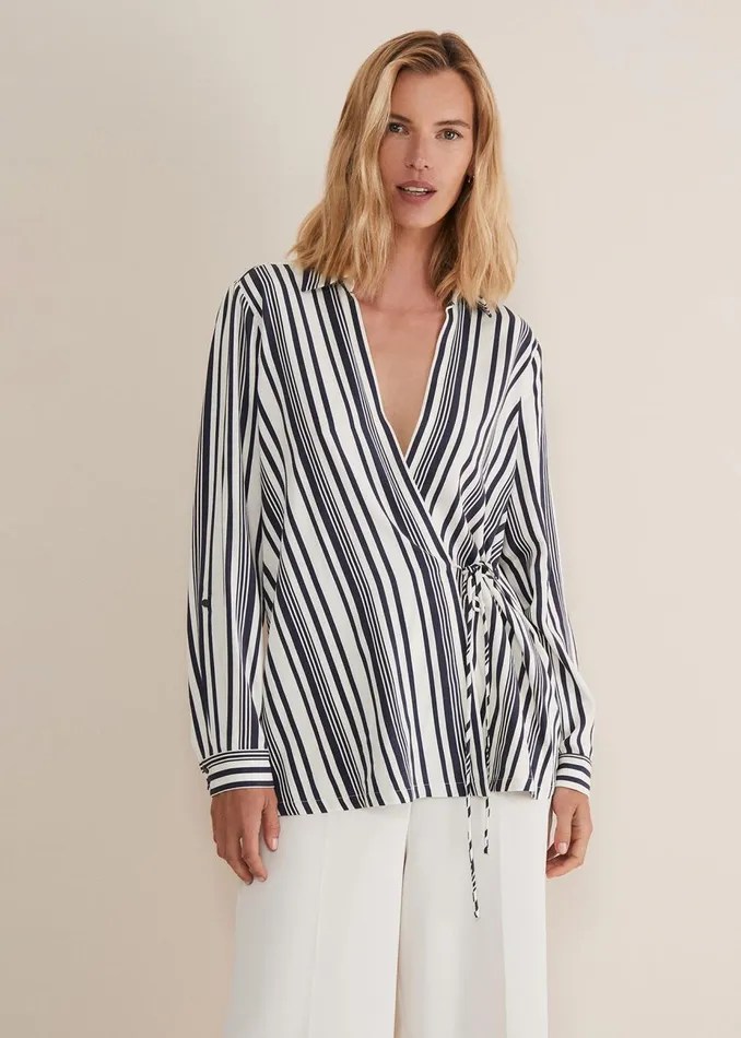 Women Phase Eight Shirts and Blouses Dalila Striped Wrap Blouse Carbonivory