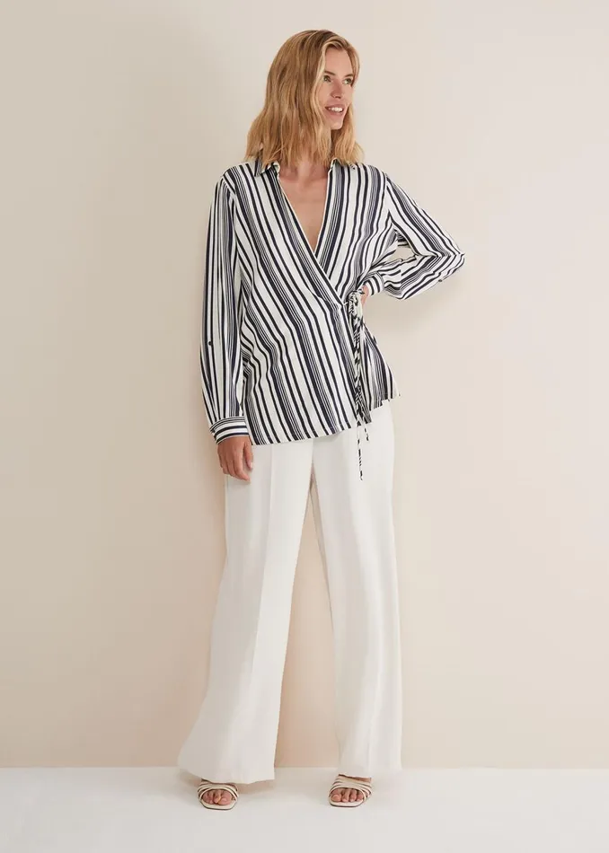 Women Phase Eight Shirts and Blouses Dalila Striped Wrap Blouse Carbonivory