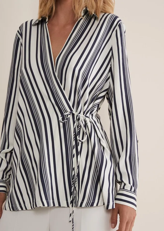 Women Phase Eight Shirts and Blouses Dalila Striped Wrap Blouse Carbonivory