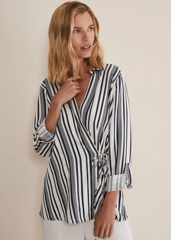 Women Phase Eight Shirts and Blouses Dalila Striped Wrap Blouse Carbonivory