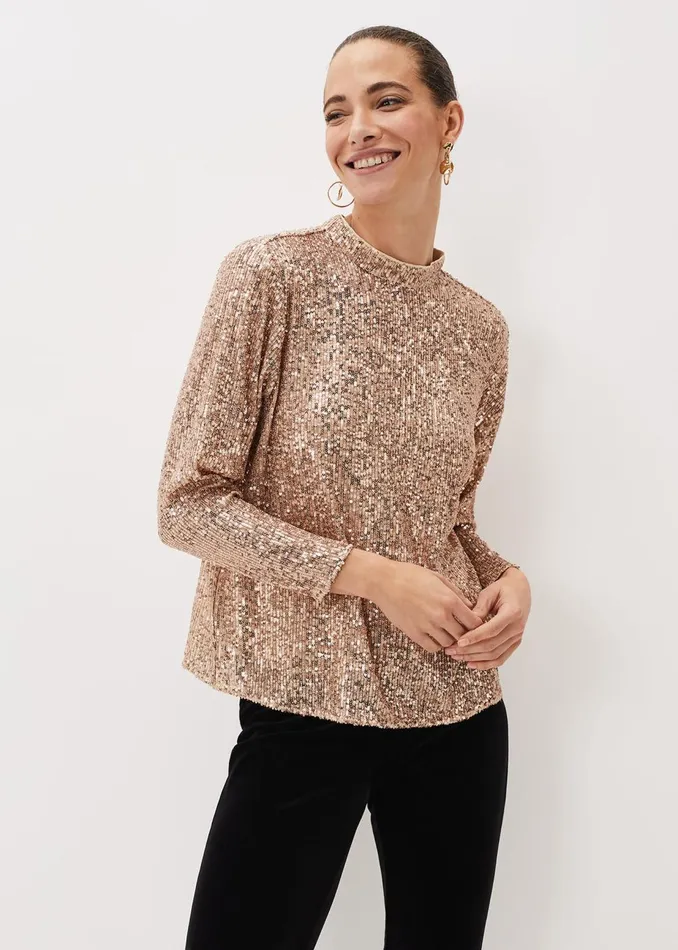 Women Phase Eight Shirts and Blouses Dhara Sequin Blouse Oyster
