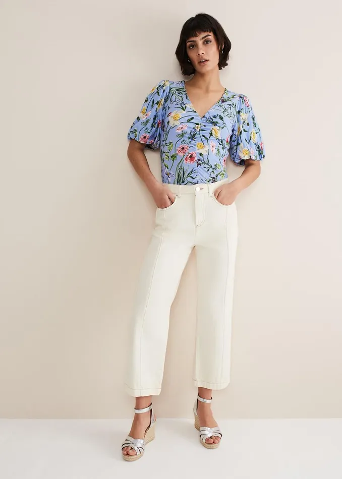 Women Phase Eight Shirts and Blouses Donda Floral Ruched Top Bluemulti