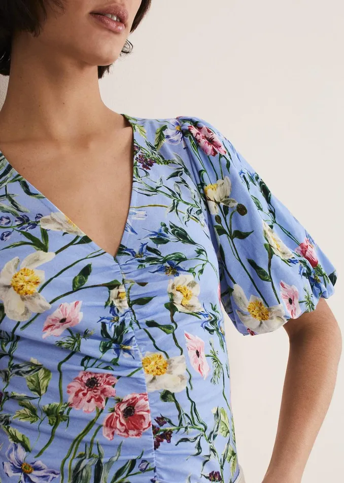 Women Phase Eight Shirts and Blouses Donda Floral Ruched Top Bluemulti