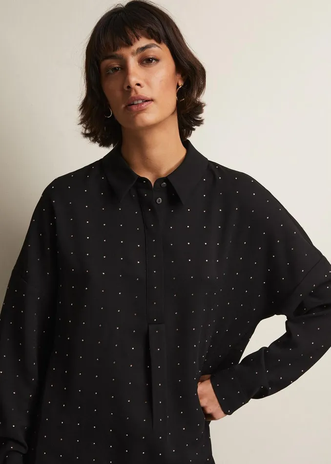 Women Phase Eight Shirts and Blouses Elowen Embellished Longline Shirt Black