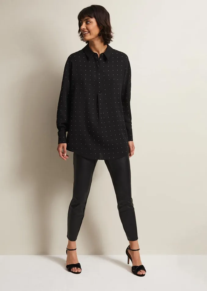 Women Phase Eight Shirts and Blouses Elowen Embellished Longline Shirt Black