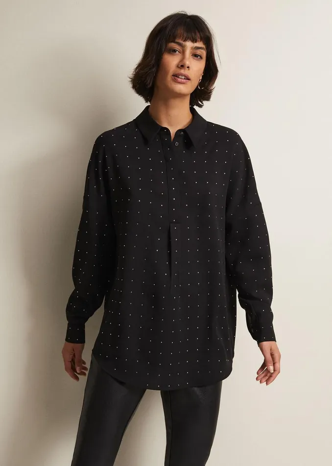 Women Phase Eight Shirts and Blouses Elowen Embellished Longline Shirt Black