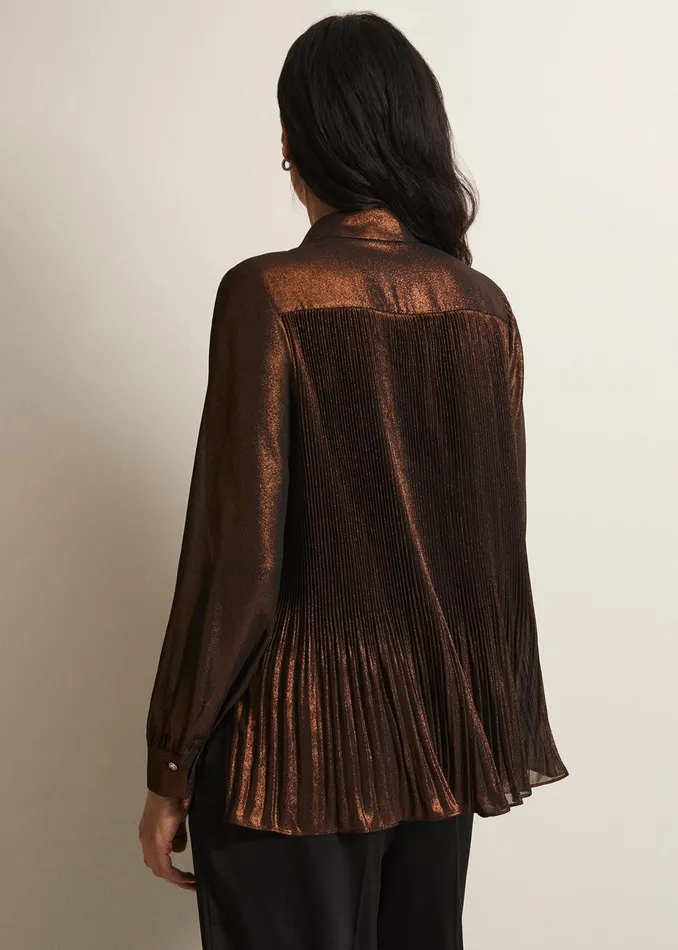 Women Phase Eight Shirts and Blouses Faye Foil Pleated Blouse Bronze
