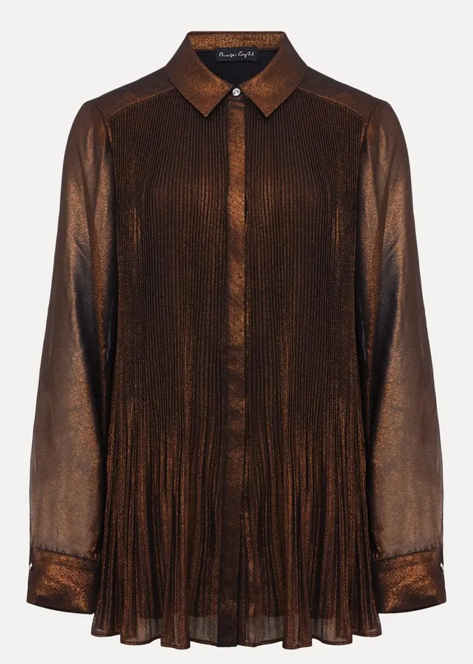 Women Phase Eight Shirts and Blouses Faye Foil Pleated Blouse Bronze