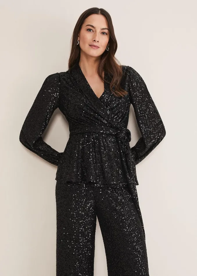 Women Phase Eight Shirts and Blouses Florentine Sequin Blouse CoOrd Black