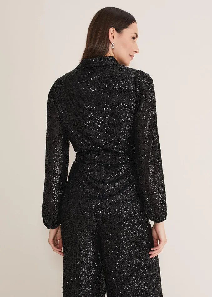 Women Phase Eight Shirts and Blouses Florentine Sequin Blouse CoOrd Black