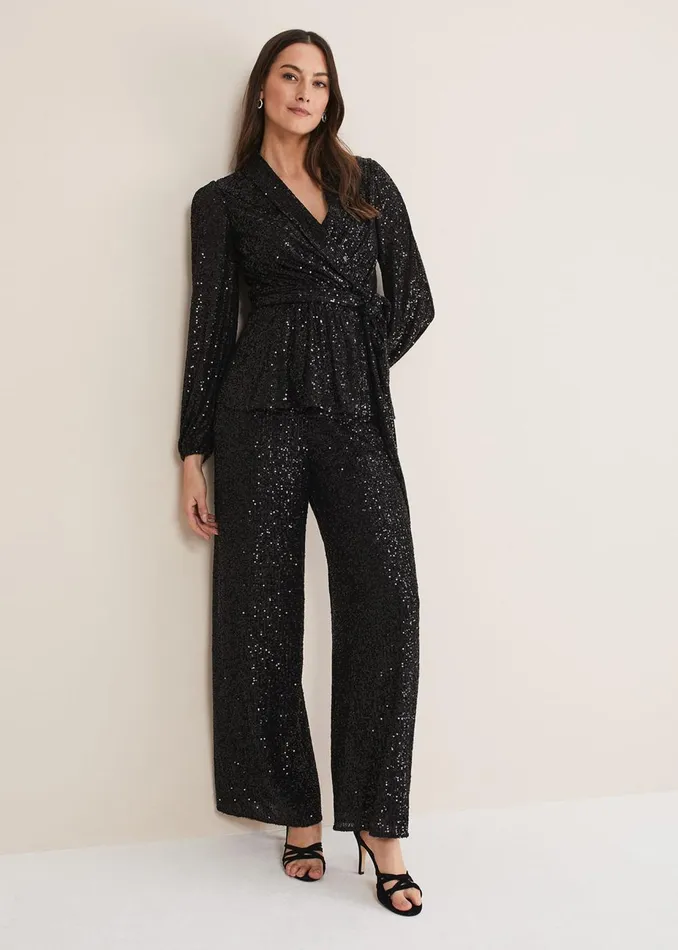 Women Phase Eight Shirts and Blouses Florentine Sequin Blouse CoOrd Black