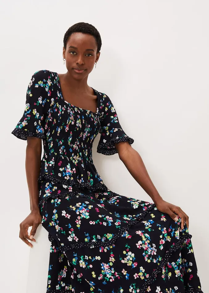 Women Phase Eight Shirts and Blouses Hudson Floral CoOrd Blouse Blackivory