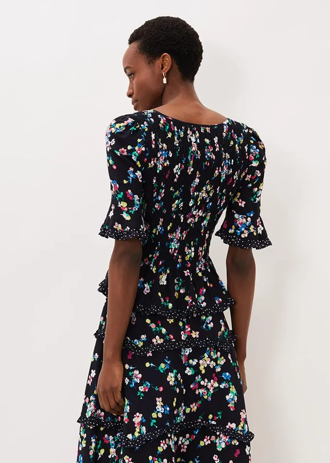 Women Phase Eight Shirts and Blouses Hudson Floral CoOrd Blouse Blackivory