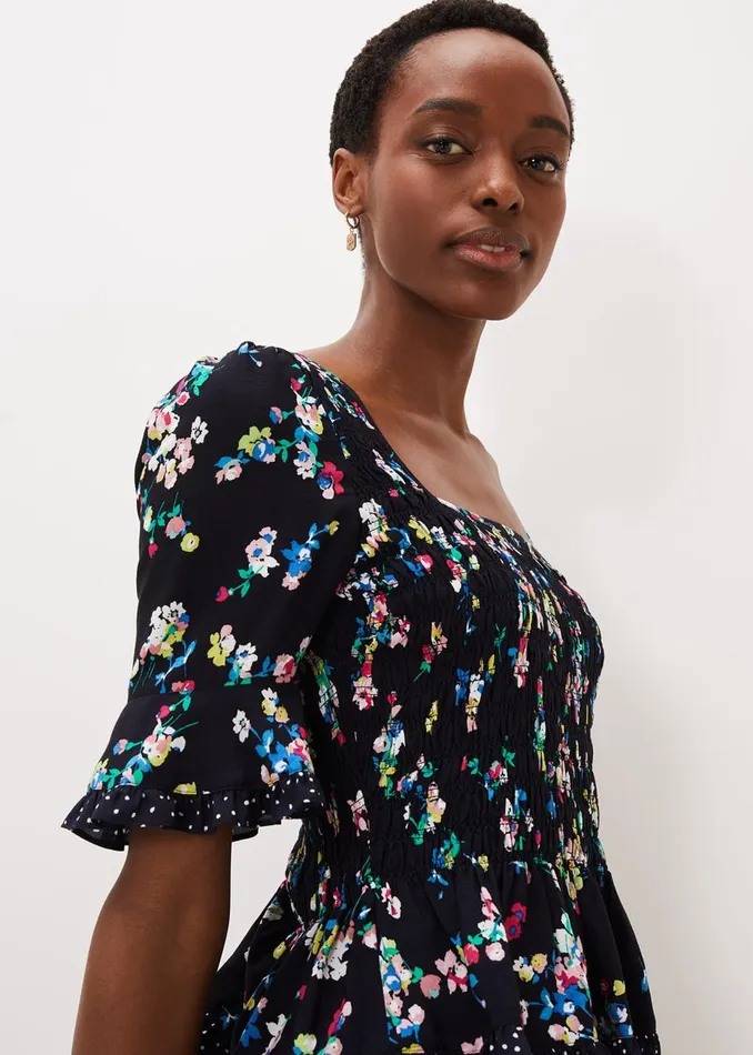 Women Phase Eight Shirts and Blouses Hudson Floral CoOrd Blouse Blackivory