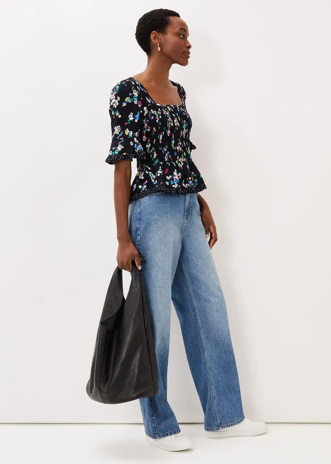 Women Phase Eight Shirts and Blouses Hudson Floral CoOrd Blouse Blackivory