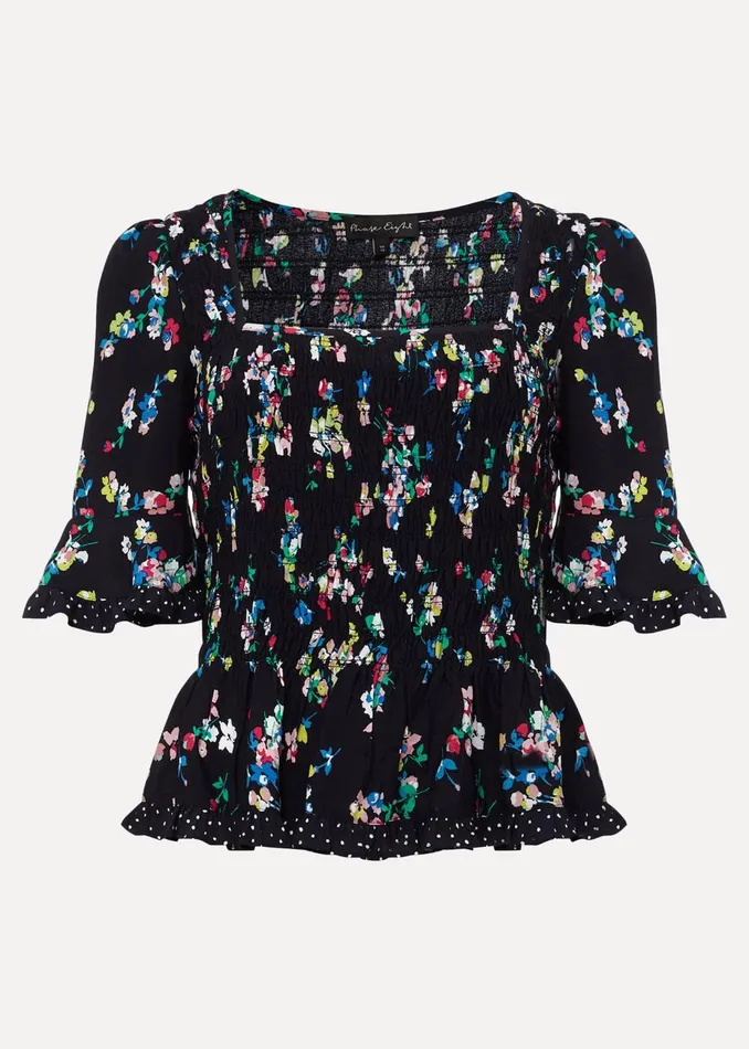 Women Phase Eight Shirts and Blouses Hudson Floral CoOrd Blouse Blackivory