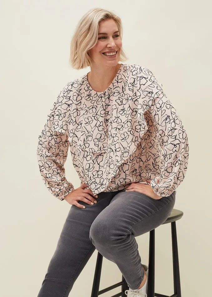 Women Phase Eight Shirts and Blouses Ida Floral Blouse Pinkgrey