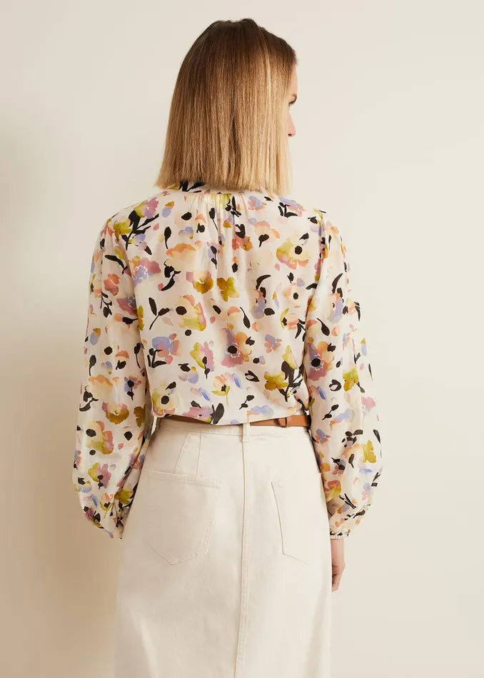 Women Phase Eight Shirts and Blouses Maddie Watercolour Silk Blend Blouse Ivory