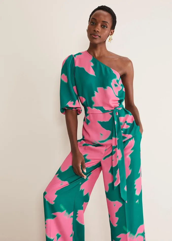 Women Phase Eight Shirts and Blouses Madison One Shoulder CoOrd Blouse Greenpink