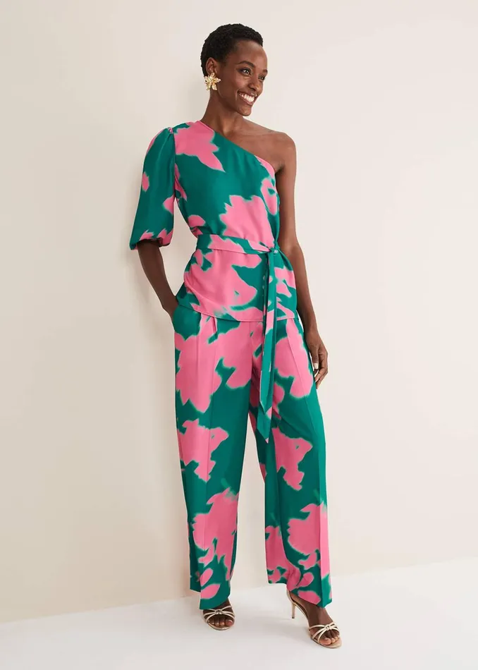 Women Phase Eight Shirts and Blouses Madison One Shoulder CoOrd Blouse Greenpink