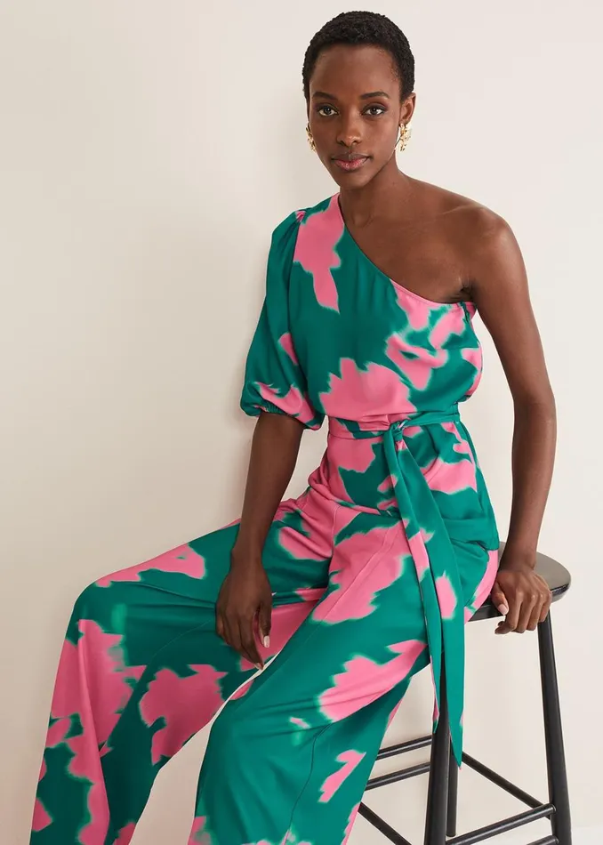 Women Phase Eight Shirts and Blouses Madison One Shoulder CoOrd Blouse Greenpink