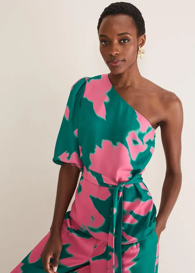 Women Phase Eight Shirts and Blouses Madison One Shoulder CoOrd Blouse Greenpink