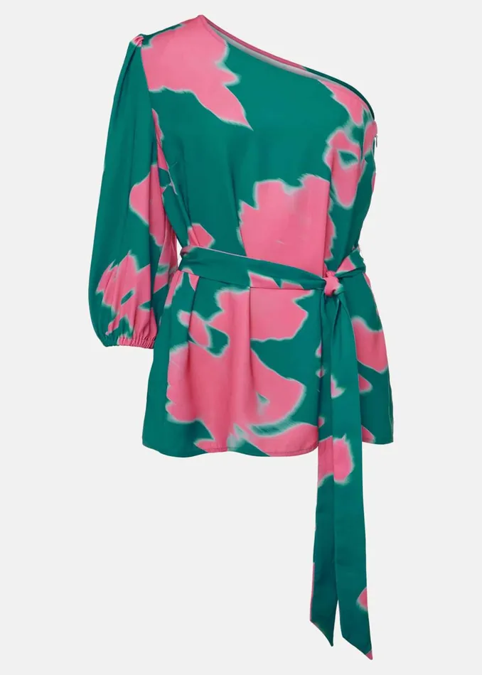 Women Phase Eight Shirts and Blouses Madison One Shoulder CoOrd Blouse Greenpink