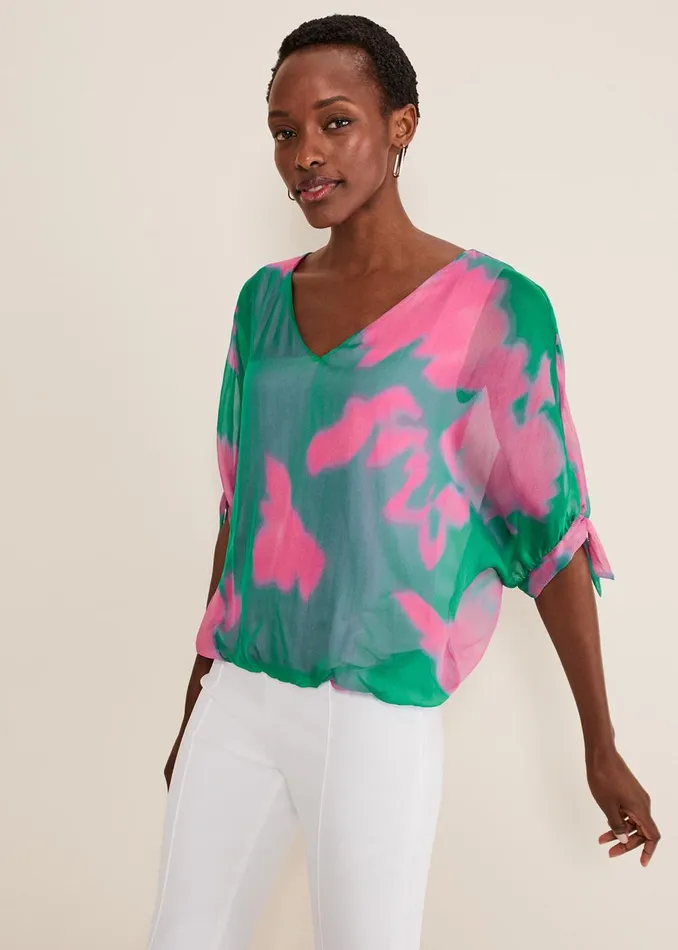 Women Phase Eight Shirts and Blouses Madison Silk Blouse Greenpink