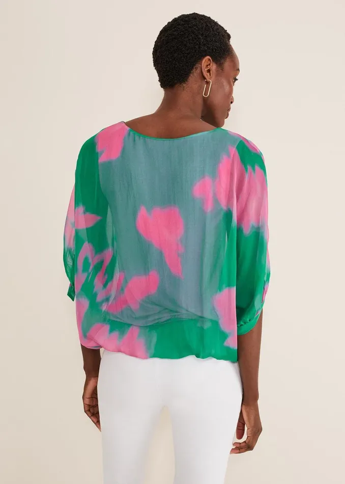 Women Phase Eight Shirts and Blouses Madison Silk Blouse Greenpink