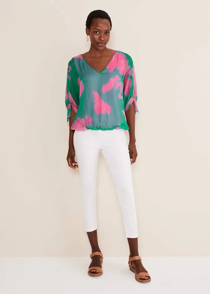 Women Phase Eight Shirts and Blouses Madison Silk Blouse Greenpink