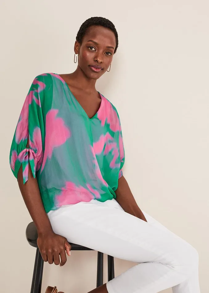 Women Phase Eight Shirts and Blouses Madison Silk Blouse Greenpink