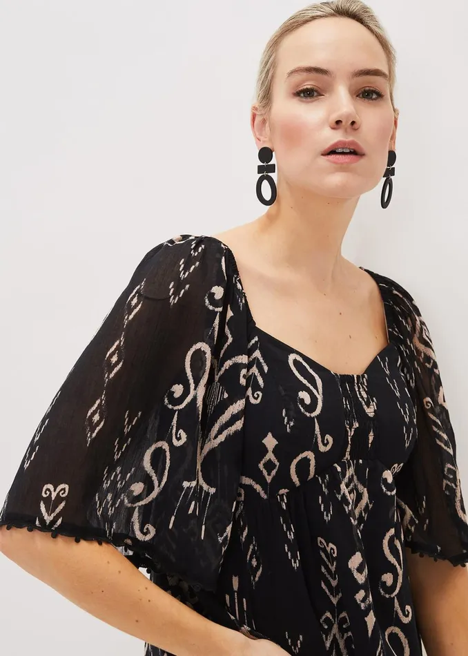 Women Phase Eight Shirts and Blouses Malaya Ikat Print Blouse Black