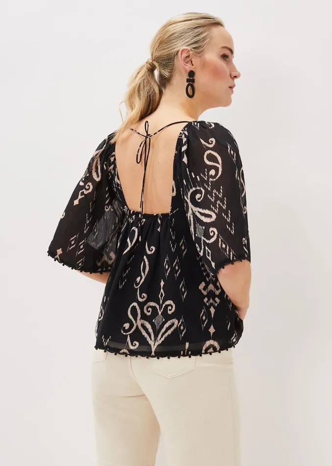Women Phase Eight Shirts and Blouses Malaya Ikat Print Blouse Black