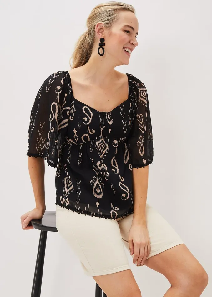 Women Phase Eight Shirts and Blouses Malaya Ikat Print Blouse Black