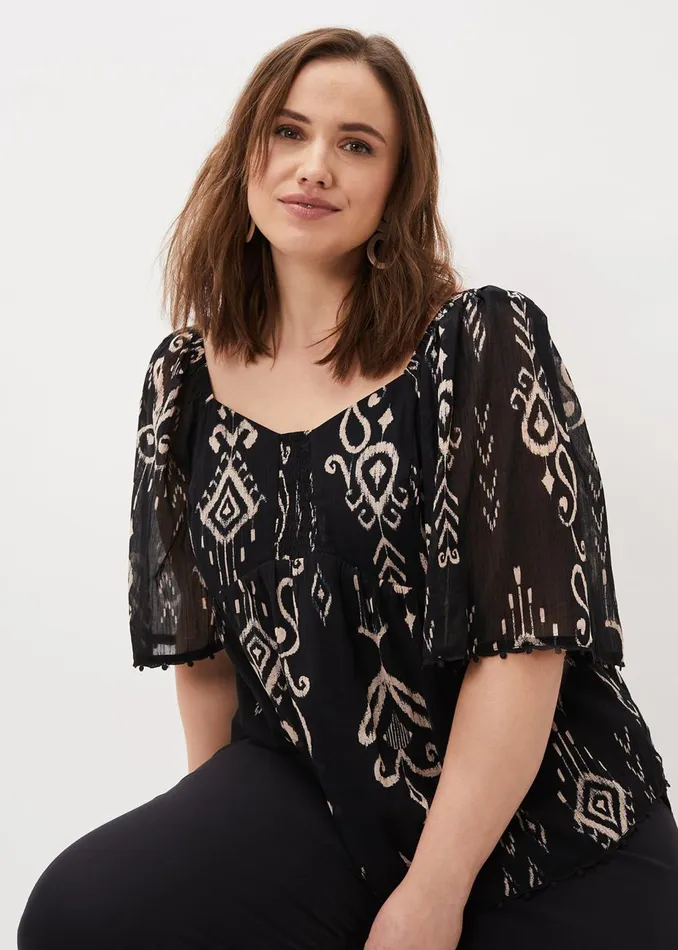 Women Phase Eight Shirts and Blouses Malaya Ikat Print Blouse Black