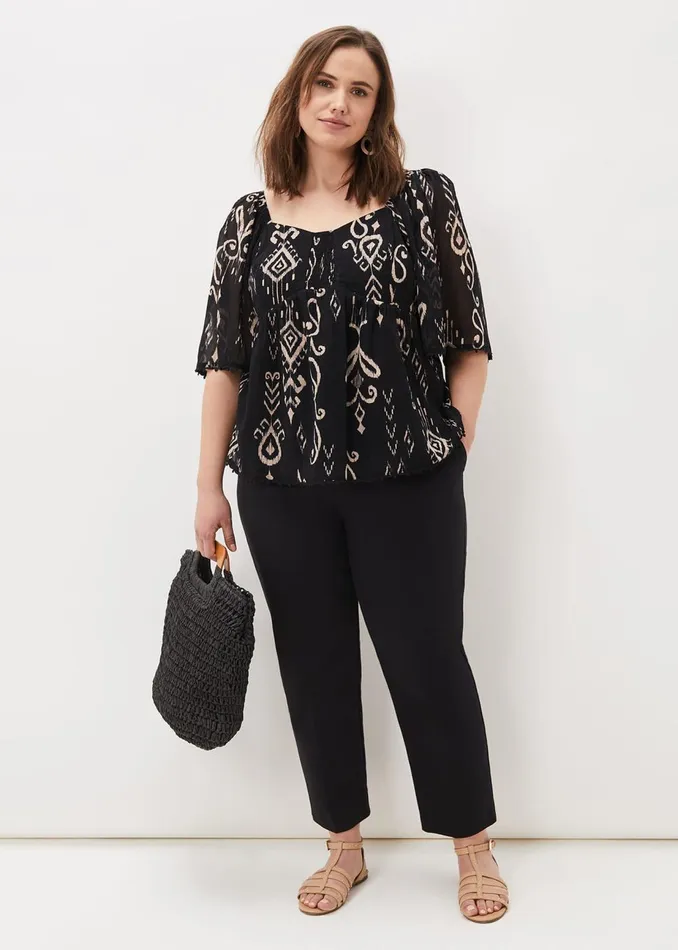 Women Phase Eight Shirts and Blouses Malaya Ikat Print Blouse Black