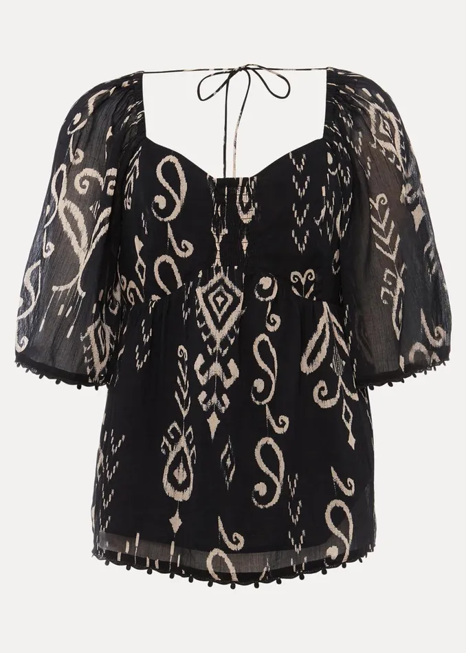 Women Phase Eight Shirts and Blouses Malaya Ikat Print Blouse Black