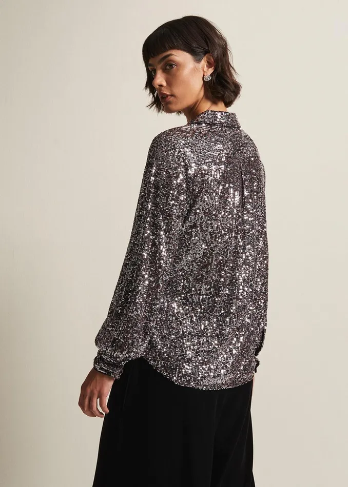 Women Phase Eight Shirts and Blouses Medora Sequin Shirt Silver