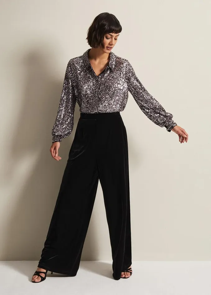 Women Phase Eight Shirts and Blouses Medora Sequin Shirt Silver