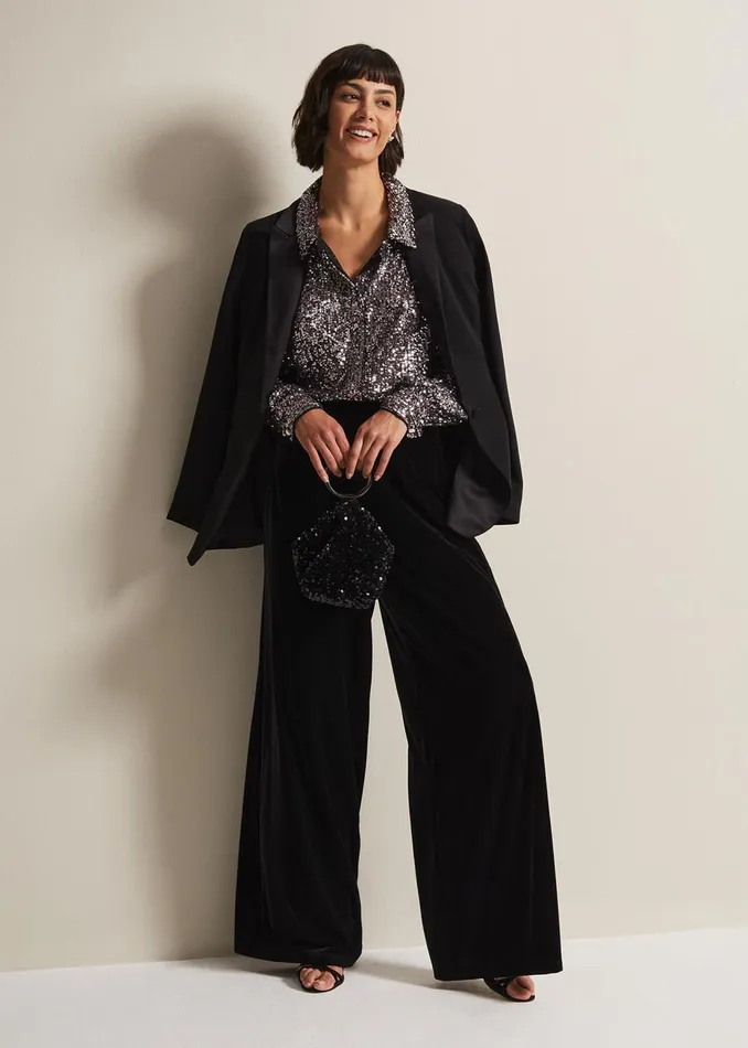 Women Phase Eight Shirts and Blouses Medora Sequin Shirt Silver