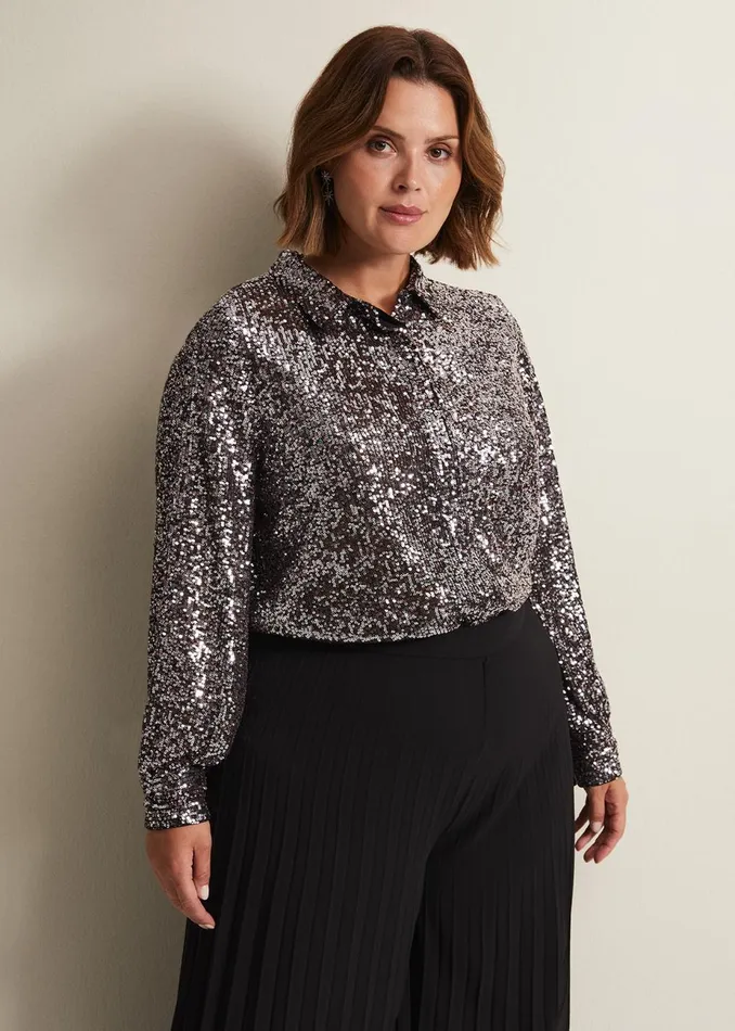 Women Phase Eight Shirts and Blouses Medora Sequin Shirt Silver