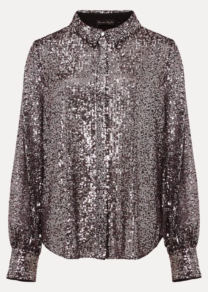 Women Phase Eight Shirts and Blouses Medora Sequin Shirt Silver