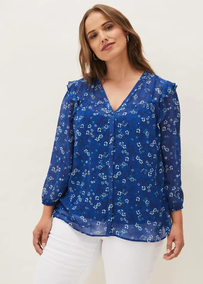 Women Phase Eight Shirts and Blouses Micaela Printed Top Blue Multi