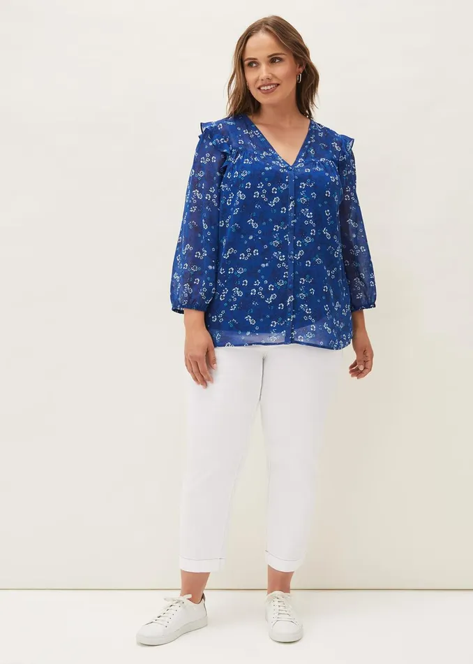 Women Phase Eight Shirts and Blouses Micaela Printed Top Blue Multi