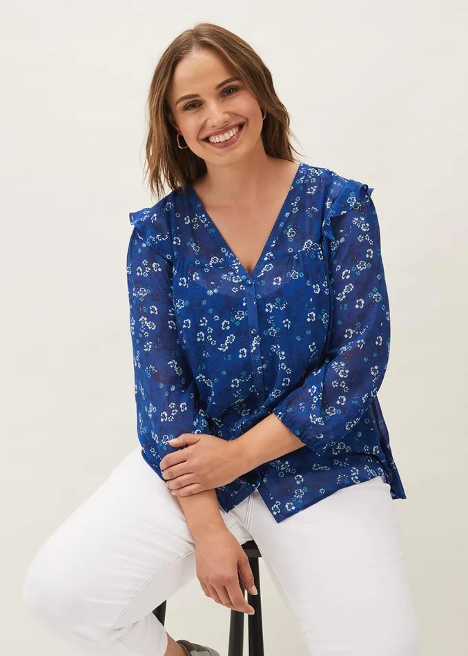 Women Phase Eight Shirts and Blouses Micaela Printed Top Blue Multi
