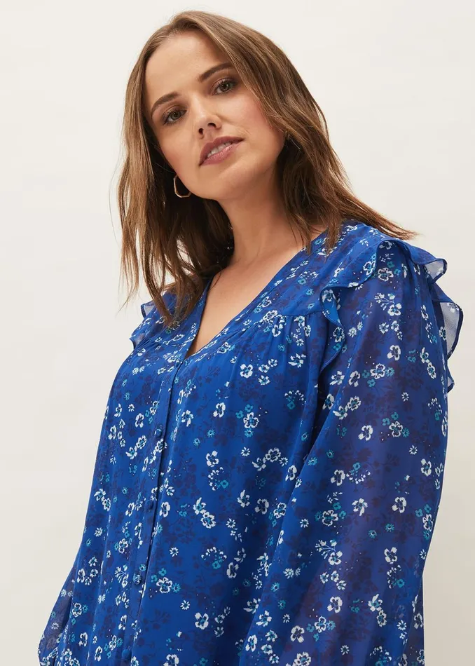 Women Phase Eight Shirts and Blouses Micaela Printed Top Blue Multi