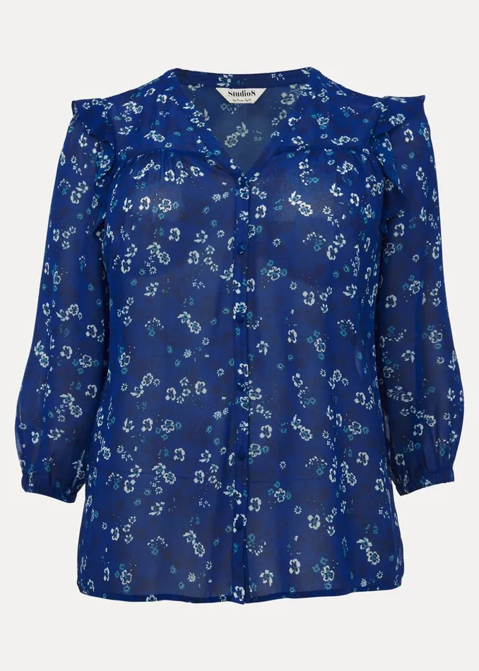 Women Phase Eight Shirts and Blouses Micaela Printed Top Blue Multi